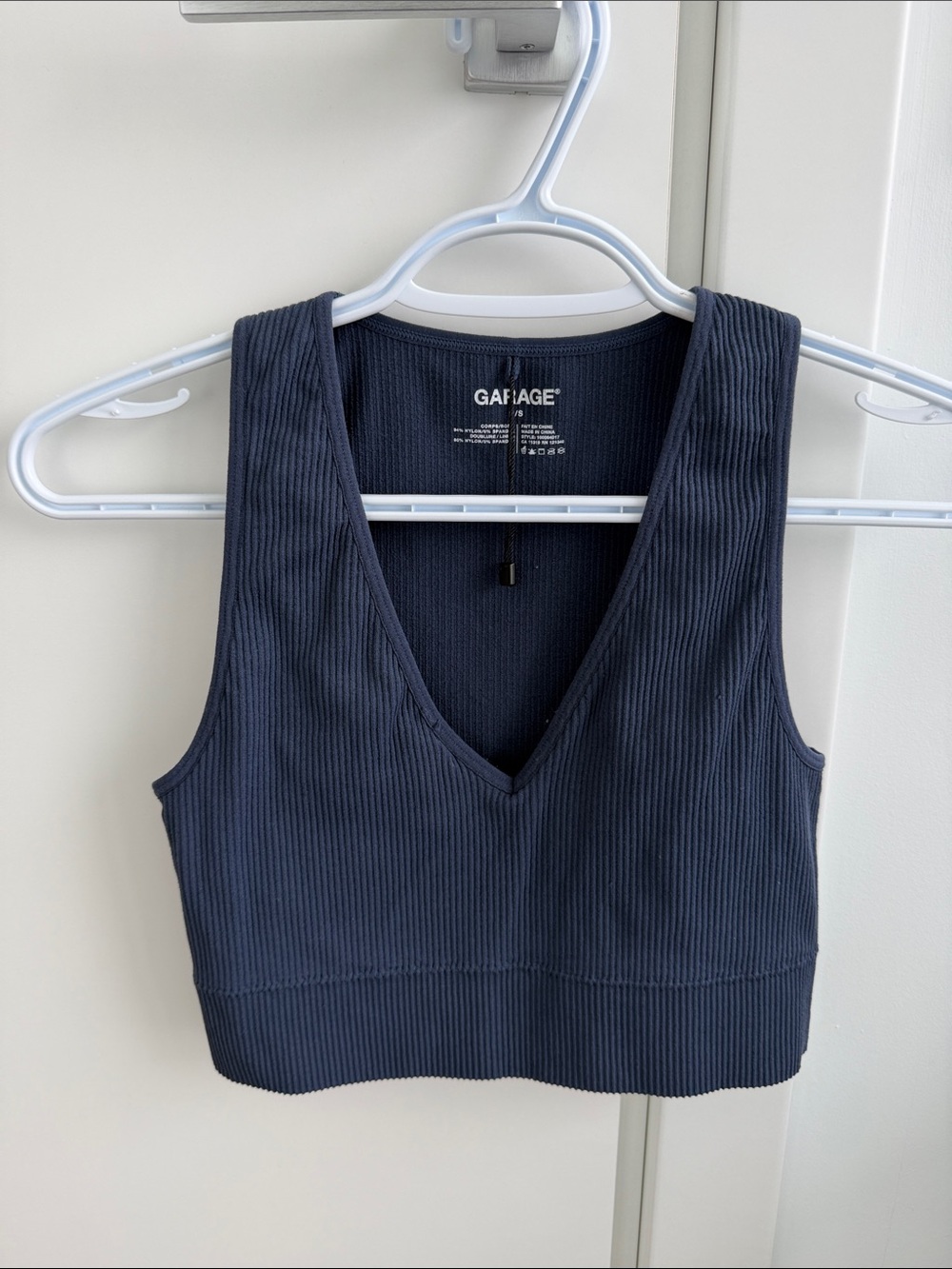 Garage Ribbed V-Neck Navy Crop Tank